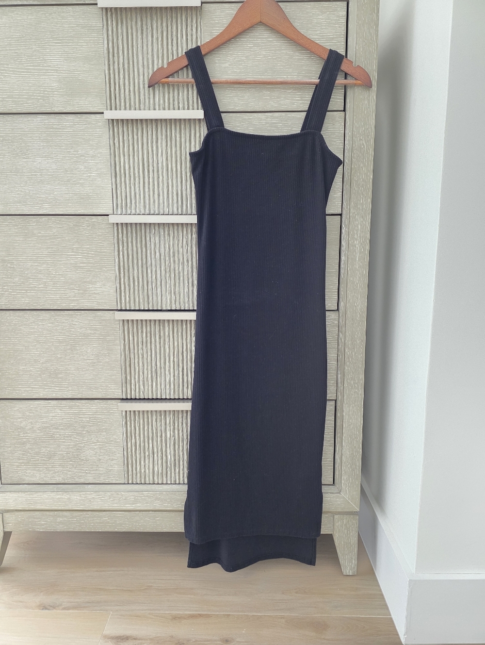 The Drop Black Ribbed Midi Dress Bodycon Minimal XS XXS